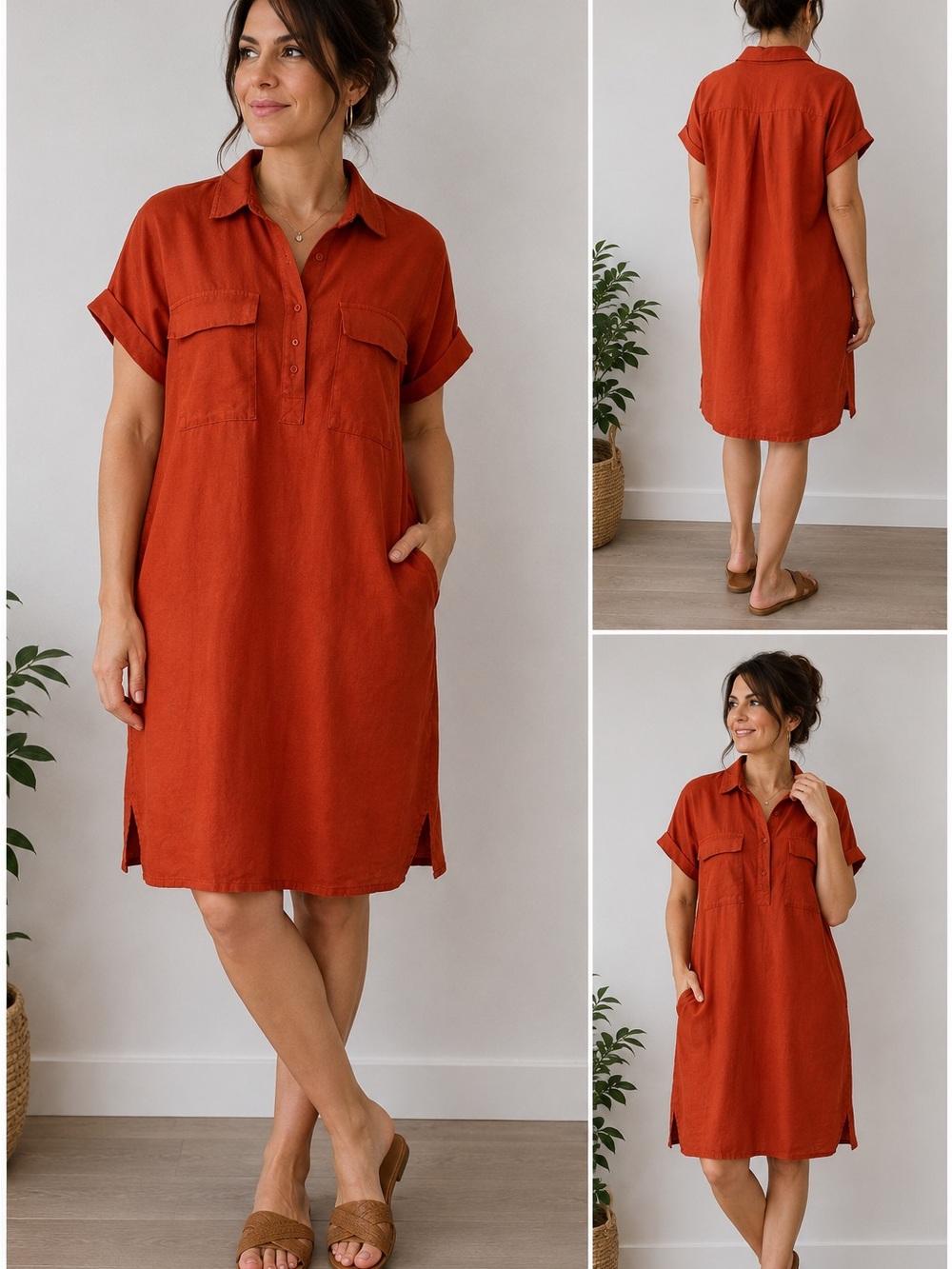 Calvin Klein Rust Short-Sleeve Shirt Dress Cover-Up